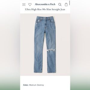 Abercrombie the 90s slim straight, ultra high-rise jean Size 32/14R medium wash